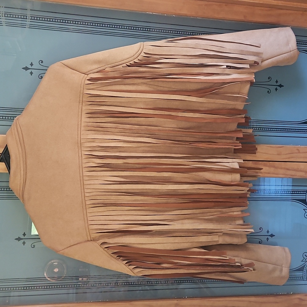 Tan Fringe Women's Jacket - Picture 2 of 3